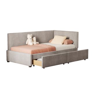 Lit Enfant 90x200 Cm Avec Tiroirs De Rangement, Canapé-lit,, Sommier Inclus, Velours Gris