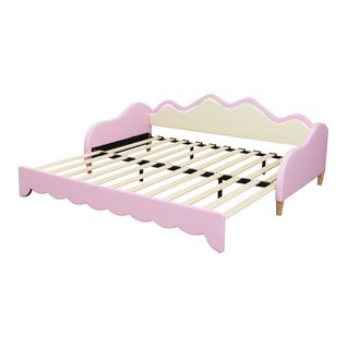 Lit enfant gigogne 90/180x190 Cm, Avec LED, Sommier Inclus, Simili-cuir, Rose