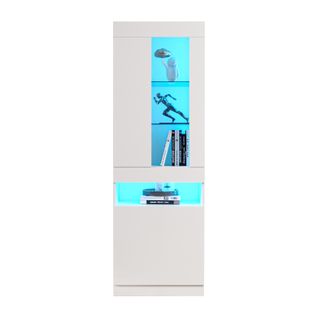 Vitrine Blanc Avec Éclairage LED 16 Couleurs, 2 Étagère En Verre