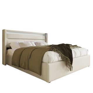 Lit Coffre 160x200 Cm Avec Rangement Hydraulique Et LED - Design Moderne Blanc