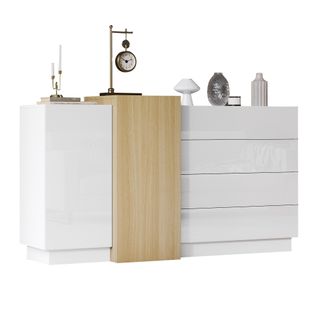 Buffet blanc brillant Avec 4 Tiroirs Et 2 Portes, 150x37.5x87cm