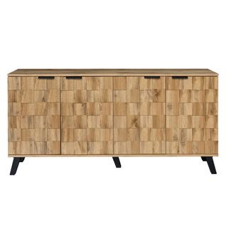 Buffet Moderne 160.5x35.5x78cm, 4 Portes, Poignées Noir Mat, Couleur Bois