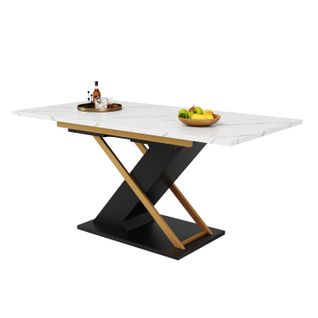 Table à Manger, Table Extensible 120-160x80x75.4cm, Blanc, Noir