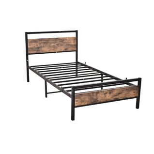 Lit Enfant Avec Tête De Lit, Cadre De Lit, Lit 90x200 Cm, En Métal Noir Avec Sommier à Lattes