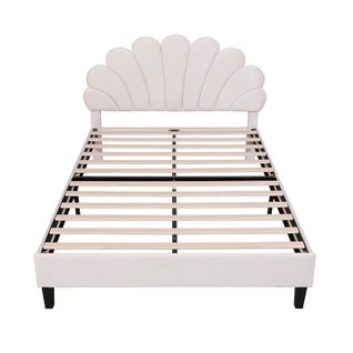 Lit Adulte 140x200cm Avec Tête De Lit En Forme De Fleurs, Velours, Beige