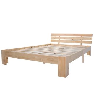 Lit Adulte 140x200 cm En Bois Massif Avec Tête De Lit, Couleur Naturelle