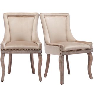 Chaises De Salle à Manger De Luxe, Lot De 2, 55 X 61 X 91 Cm, Avec Bordure Cloutée, Beige