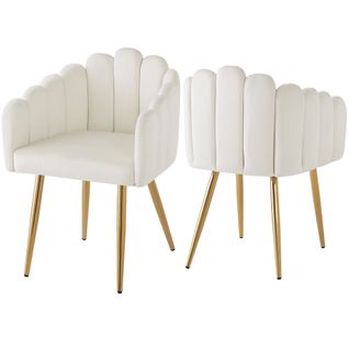 Chaise De Salle à Manger Moderne, Lot De 2, 61x51,5x82 Cm, Dossier Festonné Unique, Beige + Or