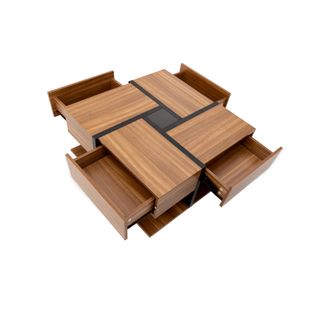 Table Basse Naturelle Avec 4 Tiroirs, Espace De Rangement En Dessous. 78 X 78 X 36 Cm