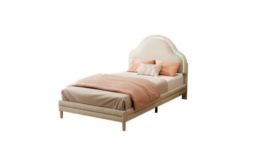 Lit Enfant 90x200 Cm En Velours Avec LED, Beige