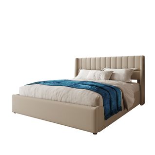 Lit Coffre 160x200 Cm, Cadre De Lit Avec Rangement, Sommier à Lattes, Lin, Beige