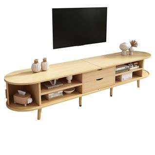 Meuble TV 175cm Avec 2 Portes Coulissantes Et 2 Tiroirs, Naturel Clair