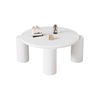 Table Basse Ronde Blanc, Table D'appoint De Salon Chambre, 4 Pieds De Support, Mdf, 70x70x39 Cm