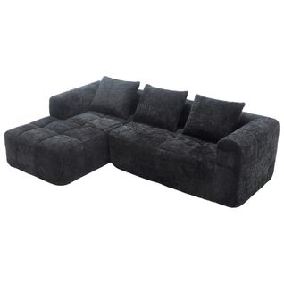 Canapé Modulable Moderne 3 Places 250 X 158 X 60 Cm, Sans Installation, 3 Coussins, Noir