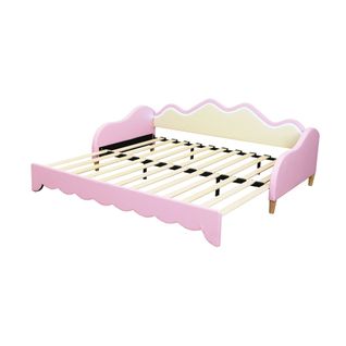 Lit Enfant 90x190 Cm Avec Lit Gigogne 90x190 Cm, Éclairage LED, Sommier à Lattes, Rose