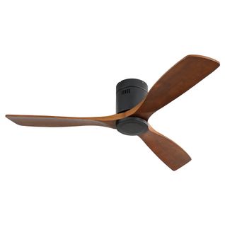 Ventilateur De Plafond 52" Dc, Pales Bois Sculpté, Moteur Silencieux, Télécommande, Sans Éclairage