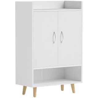 Meuble à Chaussures Avec 2 Portes Et Étagère Ouverte, Pour 12 Chaussures, 60x30x92 Cm, Blanc