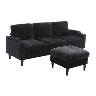 Canapé Angle Fixe 3-4 Places Moderne 196,5x75x77cm Avec Repose-pieds De Rangement, Noir