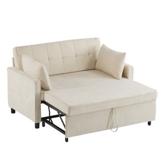 Canapé Double 142x132x85cm, Convertible, Dossier Réglable, Montage Facile, Beige