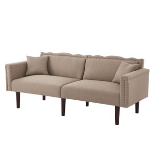 Canapé Convertible 2 Places - Dossier Réglable, Coton Et Lin - 176×72×72 Cm - Marron
