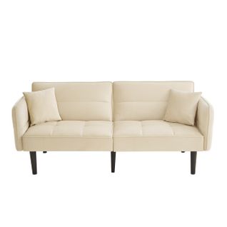 Canapé Convertible 2 Places 176x78x76cm, Banquette Clic Clac 2 En 1, Tissu, Beige