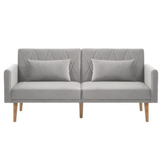 Canapé Convertible 2 Places Moderne 180x75x82cm, Banquette Clic Clac, Tissu Velours, Gris