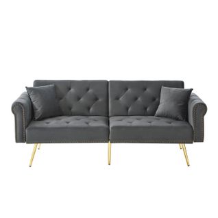 Canapé Convertible 2 Places , Tissu Velours,double Dossier Réglable, Gris Antique,173 X 75 X 70 Cm