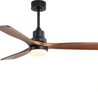 Ventilateur Plafond 52", Télécommande à 6 Vitesses Lumière LED Tricolore Couleur Bois De Noyer