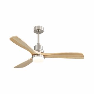 Ventilateur Plafond 52", Télécommande à 6 Vitesses Lumière LED Tricolore Couleur Bois Naturel Massif
