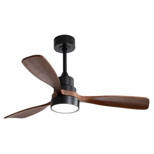 Ventilateur Plafond 48'' Bois Et Moteur Cc Réversible 3 Pales Couleur Bois De Noyer
