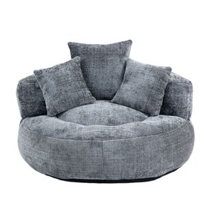 Fauteuil Fixe Poire Rond Avec Dossier Et 3 Coussins, Chenille, Gris