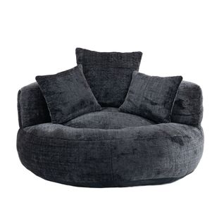 Fauteuil Poire à Dossier Haut 108 X 108 X 52 Cm, 3 Coussins, noir