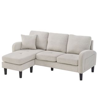 Canapé Angle Fixe 3 Places 166 X 118 X 77 Cm, Design Modulable, Coton Et Lin, Gris beige