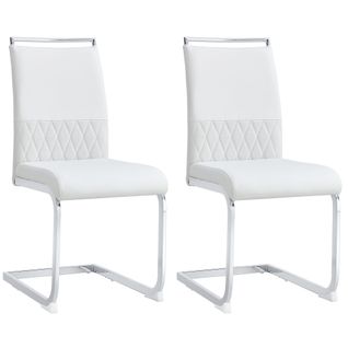 Lot De 2 Chaise De Salle à Manger Blanc Avec Dossiers En Pu Et Lin, Cadre En Métal