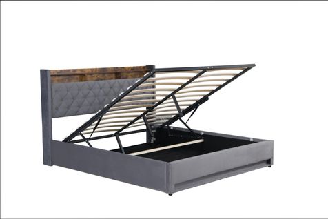 Lit Coffre 160x200 Cm Avec Bande Lumineuse LED Et D'un Port USB De Recharge, En Velours, Gris Foncé