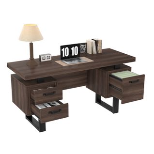 Bureau Droit Avec 3 Tiroir Silencieux, Marron, 135 X 54 Cm