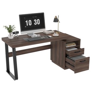 Bureau Droit Avec 2 Tiroir Silencieux, Style Minimaliste, Plateau En Mdf, 135 X 54 Cm, Marron