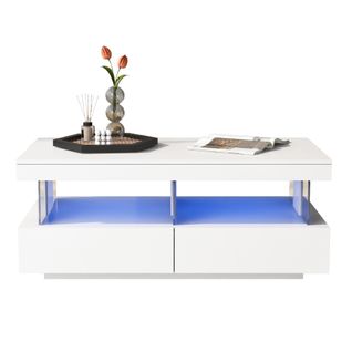 Table Basse Moderne,table De Salon Avec Lumière LED Télécommandée, Résistante Aux Rayures (blanc)