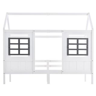 Lit Cabane, Lit Simple, Lit De Repos, Lit Enfant Avec 2 Fenêtres, Cadre En Pin, Mdf, Blanc 200x90cm