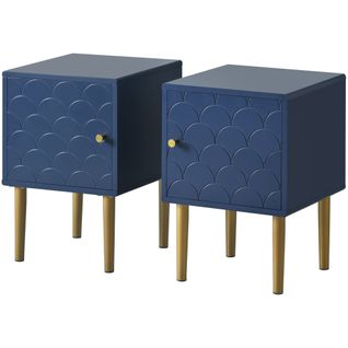Lot De 2 Tables De Chevet, Table De Nuit, Table D'appoint, Bleu Marine H50,l35,p35 Cm