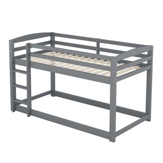 Lit Superposé Enfant 90x200cm Avec Échelle Réversible, Cadre En Pin, Gris