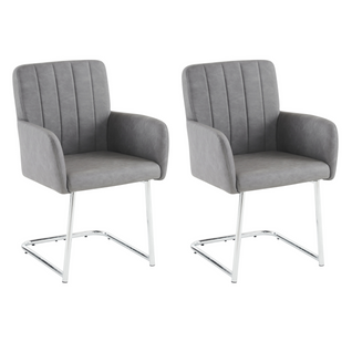 Lot De 2 Chaise De Salle à Manger, Fauteuil, Chaise De Bureau, Pieds En Métal, Simili Cuir, Gris