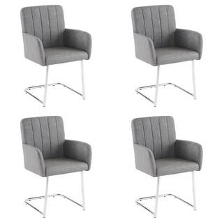 Lot De 4 Chaise De Salle à Manger, Fauteuil, Chaise De Bureau, Pieds En Métal, Simili Cuir, Gris