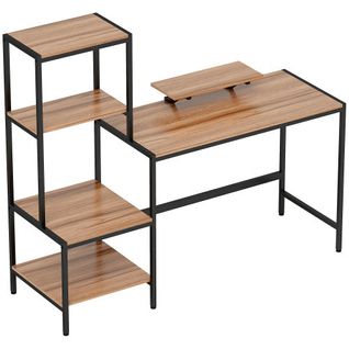 Bureau Droit Avec 4 Étagères, Design Moderne Pour Bureau à Domicile, Marron