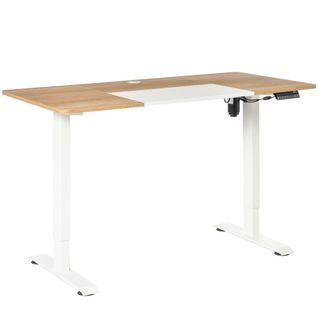 Bureau Droit, Réglable En Hauteur, Électrique, Cadre De Table Avec Moteur, Naturel Et Blanc