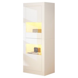 Buffet Haut.162cm Vitrine Blanc LED Avec Rangement, Étagères Réglable En Verre Et Portes
