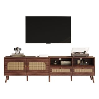 Meuble TV Marron 200cm, 2 Portes + 2 Tiroirs De Rangement, Meuble De Salon