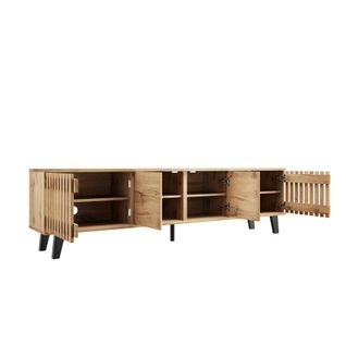 Meuble TV Couleur Bois 180 Cm, Compartiments De Rangement, Salon