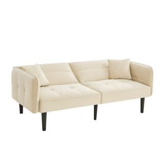 Canapé 2 Places, Canapé Droit, Accoudoirs Et Dossier Réglables, Velours, Beige