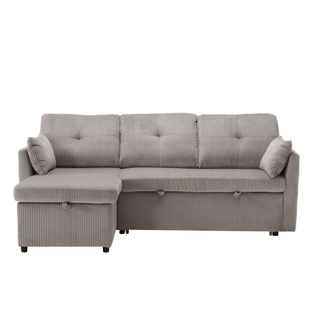 Canapé 3 Places, Canapé D'angle Convertible, Avec Sièges De Rangement, En Velours, Gris Clair